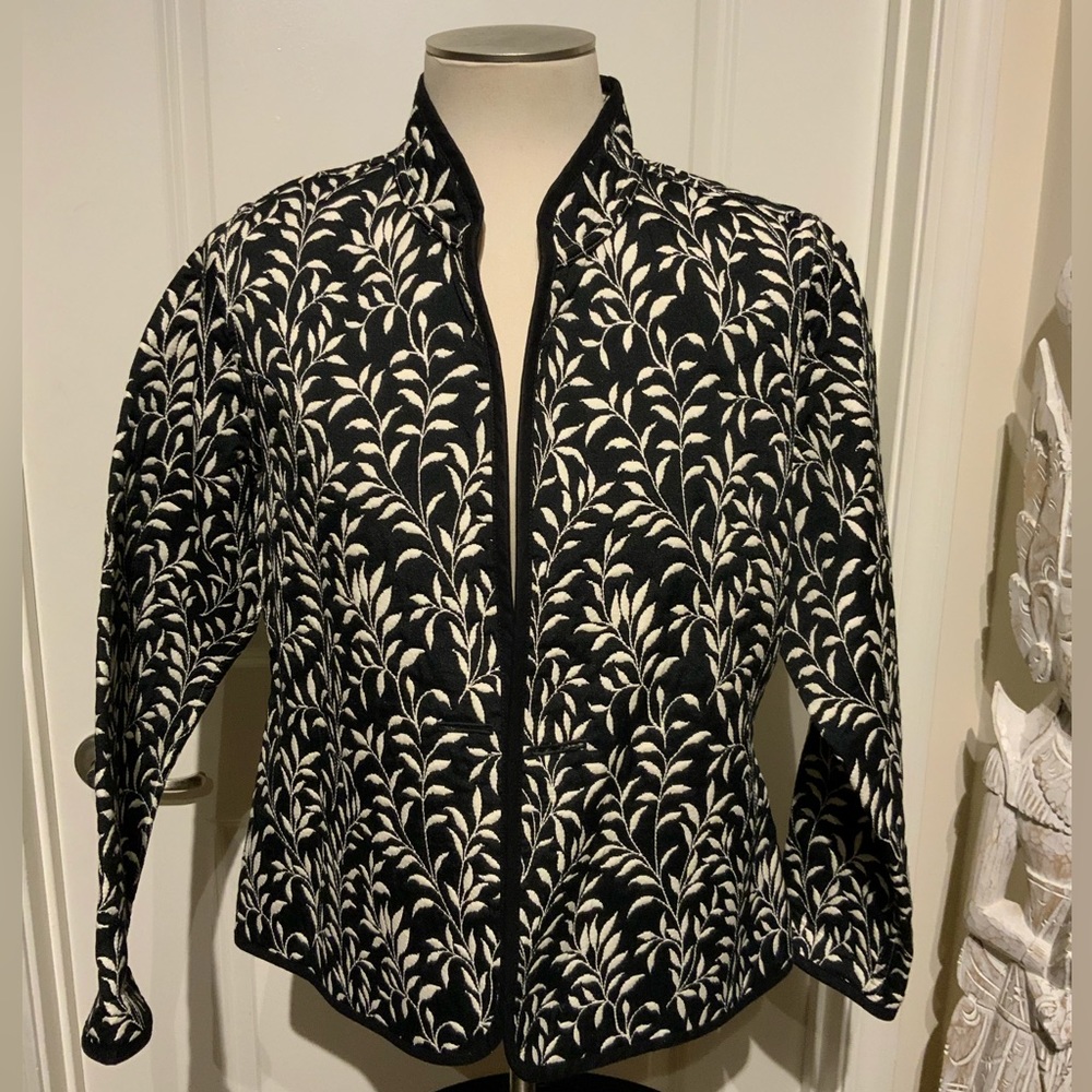 New Trimdin Large L Black Ivory Tuscany Collection Onyx Reversible Blazer Jacket